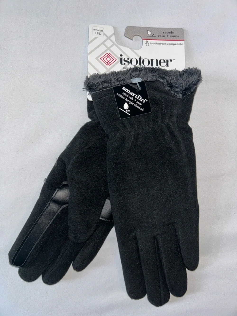 isotoner Black Fleece Sherpa Trim Tech Stretch Smart Dri Repel Technology Gloves